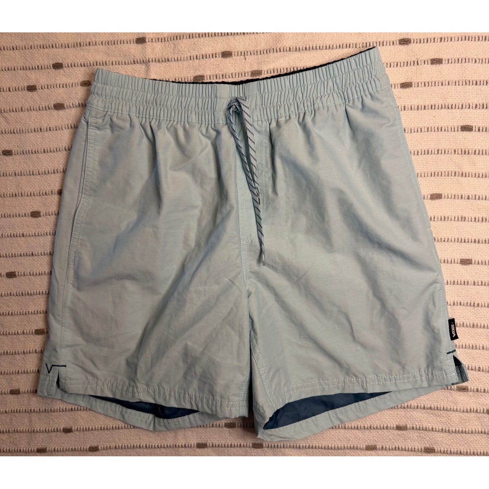 Vans Primary Volley Shorts Light Blue Relaxed Fit Mens XS Elastic Waist Swim